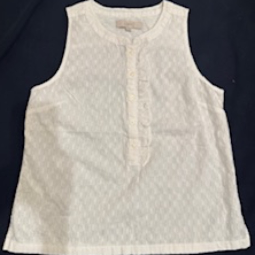 NEW WITH TAGS! LOFT white ruffled-placket tank with buttons, Medium